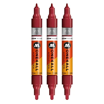 Bild av Molotow One4All Acrylic Twin Marker (linjetjocklek 1,5 mm och 4 mm, hög täckning permanent), 3 stycken färg 086 vinröd