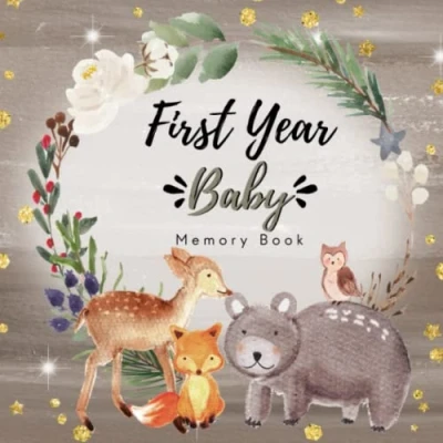 Bild av First Year Baby Memory Book: Baby’s Journal and Keepsake to Record Photos Milestones. Woodland Book Modern