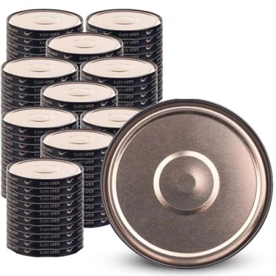 Bild av KADAX Skruvlock fi82 mm, Twist Off lockset av metall, reservlock för konserveringsburkar, lock med 6 snäpptänder fallburkar och konserveringsburkar (svart/guld, 100 stycken)