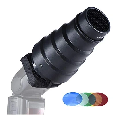 Bild av Andoer konisk snoot med rutnätsfärgfilter för YongNuo YN 560 II YN600EX RT 568EX YN685 Godox Neweer på kamera Flash Speedlite