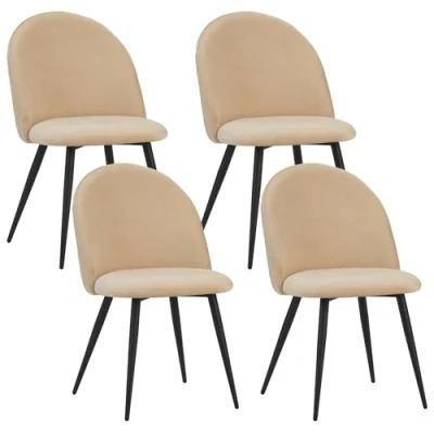 Bild av ALBATROS Matrumsstolar med sammetsöverdrag set om 4 Capo, beige snygg vintagedesign, sammetsöverdrag, SGS testad stoppstol modern köksstol, stol eller matbord