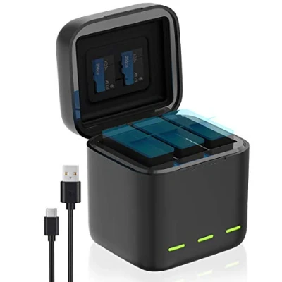 Bild av Batteri laddare för GoPro Hero 9/10/11 Black 3 kanals batteriladdare med typ C USB kabel kompatibel 9 10 11 originalbatteri