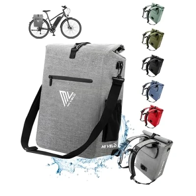 Bild av MIVELO Cykelväska för pakethållare 3 i 1 pakethållarväska, ryggsäck, axelväska 100 % vattentät och PVC fri med urtagbar laptopväska, 25 l, grå