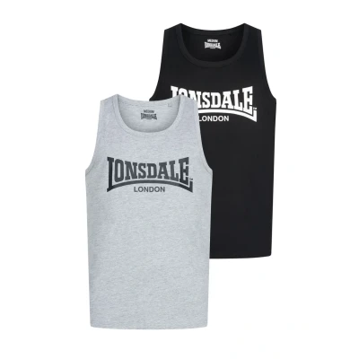 Bild av Lonsdale Herr Singlet normal passform dubbelpack AVERHAM, Svart/Marl grå, XL, Grey, XL