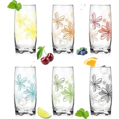 Bild av PLATINUX Dricksglas med blomtryck, set 6 delar, 350 ml vattenglas, juiceglas vacker botten, stort frukostglas