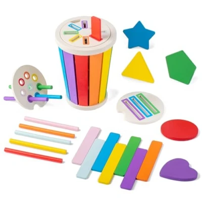 Bild av Smartwo Montessori leksak från 1 år, barnleksaker för att lära sig färger, sorteringsspel, pluggspel, pedagogiska spel 2 träleksak baby, motorikleksak, gåva flickor pojkar