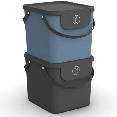 Bild av Rotho Albula set med 2 avfallsavskiljningssystem 40 l för kök, plast (PP) BPA fritt, antracit/blå, x (40,0 35,8 34,0 cm)