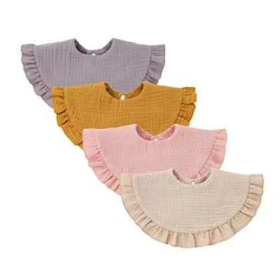 Bild av Nishine 4 stycken unisex baby muslinbandana, dregelhaklapp 360 grader, vridbar bomull, barnsjukdomar, matning, dreglande haklapp för pojkar flickor, Gul uppsättning, S