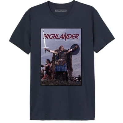 Bild av cotton division Highlander &quot;Highlander Victory Pose&quot; MEHILDRTS005 T shirt för herr, marinblå, storlek XS, Marin, XS