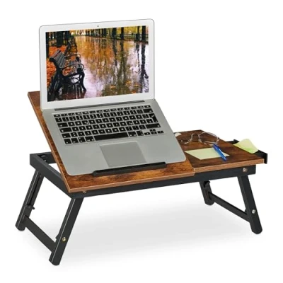 Bild av Relaxdays laptopbord för säng &amp; soffa, fällbart sängbord, bambu, höjdjusterbar, sängbricka, mörkbrun/svart, 1 styck