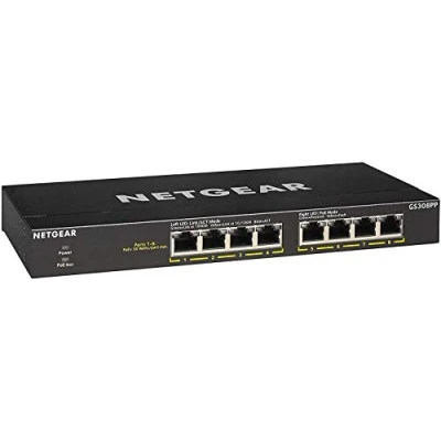 Bild av NETGEAR GS308PP 8 port Gigabit Ethernet oövervakad PoE+ omkopplare med x PoE+, skrivbord/rackmontering/väggfäste, robust metall, 83 W
