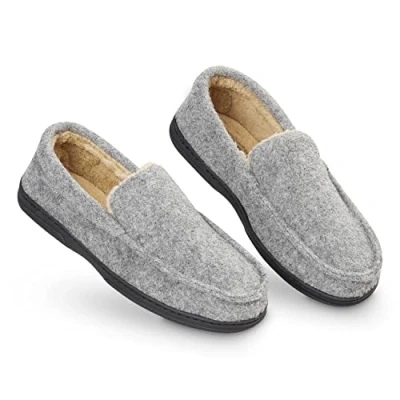 Bild av Dunlop Mockasins tofflor män Moccasin loafers faux fårskinns med gummisula Classic Memory Foam Plush House Andningsbara utomhusskor inomhus, 10 Storbritannien, Grå