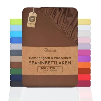 Bild av NatureMark Basic resårsäng och vattensäng resårlakan 200 x 220 cm 40 spännlakan 100 % bomull, chokladbrun