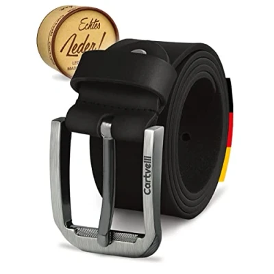 Bild av Cartvelli Premium läderbälte för män tillverkade i Tyskland med presentförpackning bälte äkta läder 40 mm, Kaviar svart, 90