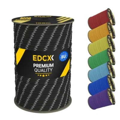 Bild av EDCX 4mm Nylon Paracord 550 100m (330 fot) Typ III, 100% nylonrep, 7 trådsrep, nylonrep i enfärgade färger (Reflective Black, 100 m)