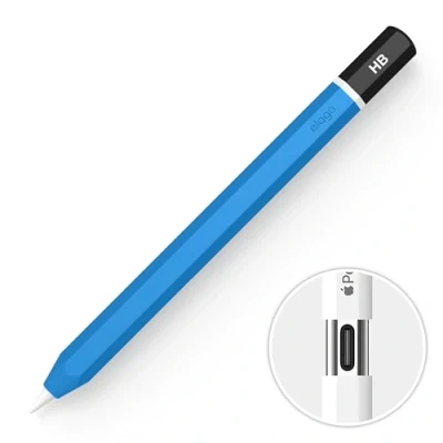 Bild av elago Klassiskt pennfodral kompatibelt med Apple Pencil (USB C), perfekt grepp, skyddande hud, silikonfodral, stöder magnetiskt fäste (blå)