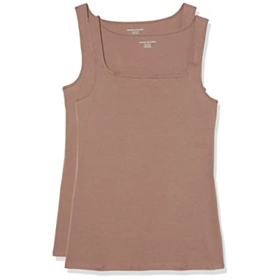 Bild av Amazon Essentials kvinnors slim fit fyrkantig hals tank, paket med 2, mörk beige, X Small