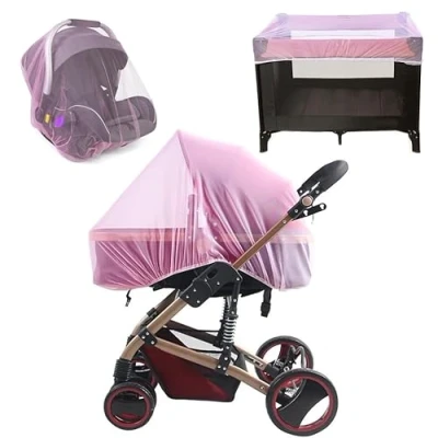 Bild av Universellt myggnät för barnvagn, insektsskydd, andningsbart mysig konsol babysäng, tvättbart myggnät, barnvagnar, vagga och resesäng (rosa)