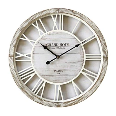 Bild av Rebecca Mobili Shabby RE6140 Väggklocka i MDF, metall, romerska siffror, Ø 50 cm x D 4,5 cm, Vit/Brun