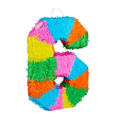 Bild av Relaxdays 10025189_908 Pinata födelsedag, nummer 6, för upphängning, barn och vuxna, papper, självfyllning, piñata, färgglada