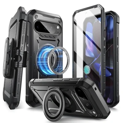 Bild av SUPCASE Fodral för Google Pixel 9/9 Pro XL med Stativ, [MagSafe Support] [Inbyggt Skärmskydd och Bältesklämma] [Militärskydd] Magnetiskt (Svart)