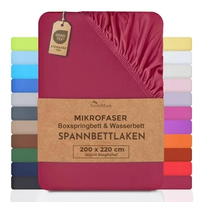Bild av NatureMark mikrofiber resårsäng och vattensäng resårlakan 200 x 220 cm 40 spännlakan 100 % polyester, bordeauxröd