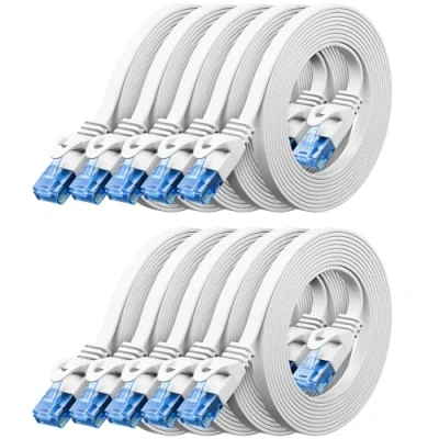 Bild av deleyCON 10x 2m CAT6 Platt Nätverkskabel 1000 Mbit Gigabit LAN Kat 6 RJ45 Ethernet Patchkabel Tunn Installationskabel för Internet Switch Router Modem Patchpanel Vit