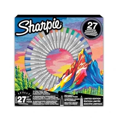 Bild av Sharpie Permanent Markers Pen Gift Set Fine Point &amp; Ultra Colouring Pens Assorted Colours Includes 2 Pages 27 Marker