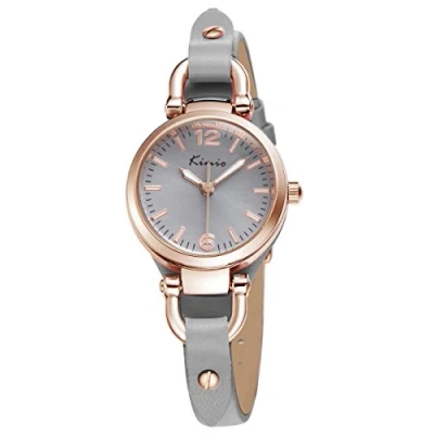 Bild av Alienwork Klocka Dam Rosa Guld Läder Armband Grå Retro Elegant Små