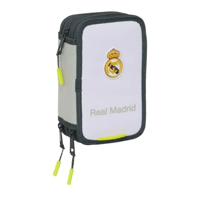 Bild av REAL MADRID UTRUSTNING 25/26 Skolväska med 37 medföljande hjälpmedel, barnfodral, perfekt för barn i åldrarna 5 till 14 år, bekvämt och mångsidigt, kvalitet styrka, 12,5 x 5,5 19,5