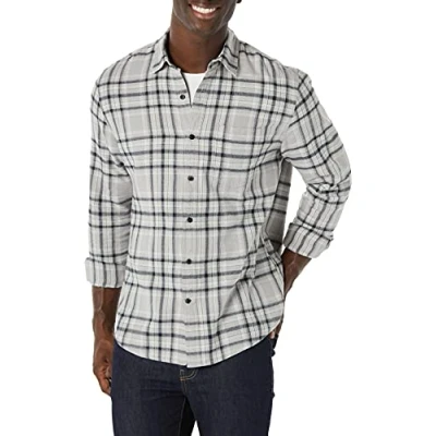 Bild av Amazon Essentials Men&#039;s Långärmad flanellskjorta (finns i Big &amp; Tall), Svart Ljusgrå Rutig, XXL