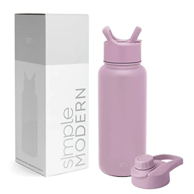 Bild av Enkel modern vattenflaska med sugrör och lock Isolerad termos i rostfritt stål för sportgym Summit Collection 950 ml Lavendeldimma