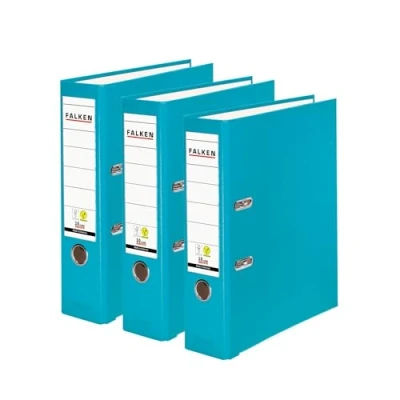 Bild av Original Falken 3 pack PP färgmapp. Tillverkat i Tyskland. 8 cm bred DIN A4 turkos vegansk plastmapp ringpärm mapp brevmapp kontorsmapp spårmapp