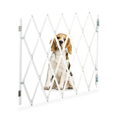 Bild av Relaxdays Hundspärrgaller, utdragbar upp till 118 cm, 6982,5 cm hög, bambu, hundskyddsgaller för trappor och dörr, vit