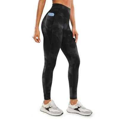 Bild av CRZ Yoga Womens Butterluxe Träning Leggings 28 Inches Hög Midja Gym Byxor Med Fickor Running Buttery Soft Black Tie Dye Flowers L