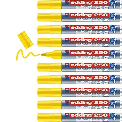 Bild av edding 250 markörer för whiteboardtavlor gul 10 pennor rund spets 1,53 mm whiteboardpenna whiteboard, kemtvätt flipchart, anteckningsblock