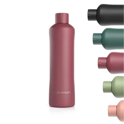 Bild av LARS NYSØM vattenflaska i rostfritt stål 1000ml Isolerad flaska 1 liter Läcksäker för sport, cykel, hund, barn Termosflaska (Berry Red, 1000ml)