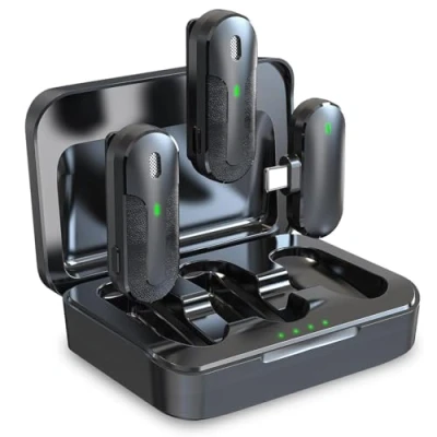 Bild av Technaxx Dual Wireless Mini mikrofonSet TX 301 2 trådlösa slips mikrofoner med intelligent brusreducering, USB C mottagare, laddningsfodral, Clip Idealisk för podcasting och inspelning