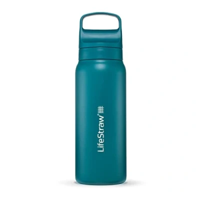 Bild av LifeStraw Go Series — Isolerad vattenflaska i rostfritt stål för resor och daglig användning tar bort bakterier, parasiter mikroplast, förbättrar smaken, 24 oz Laguna blågrön