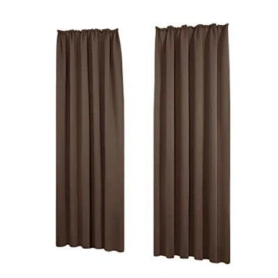 Bild av Deconovo Set med 2 termiska mörkläggningsgardiner, anti kyla, 140 x 260 cm, värmebeständig gardin, sovrum, vuxen, brun