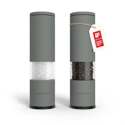 Bild av LARS NYSØM Salt och pepparkvarn 2 pack Manuell med justerbar keramisk malverk från grov till fin I Design kryddkvarnset (2 stycken) (Ash Gray)