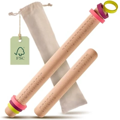 Bild av Justerbara Kavlar med Avståndshållare 2 pack Hållbart FSC® N004317 trä Jämnt Utkavling av Deg