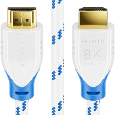 Bild av deleyCON 1m 8K HDMI 2.1 Kabel (48G, ULTRA Hög Hastighet) 8K@60Hz 4K@120Hz 2K@144Hz/165Hz EARC HDCP 2.3/2.2 Kompatibel med DTS:X Dynamisk HDR Dolby Atmos TV PS5 Xbox Soundbar Övervaka Vit