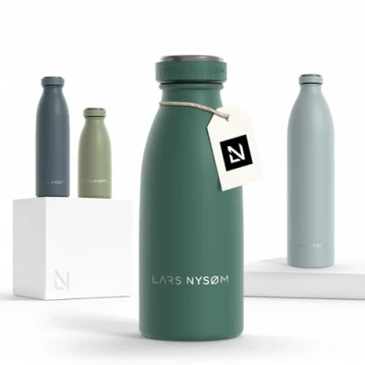 Bild av LARS NYSØM rostfri vattenflaska 350ml, 500ml, 750ml, 1L, 1,5 liter Termosflaska lämplig för kolsyrat Läcksäker sport, utomhus, skola (Pine Green, 350ml)