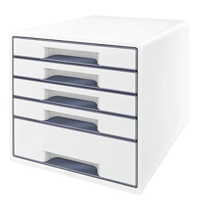 Bild av Leitz CUBE lådlåda med 4 lådor, vit/grå, A4, transparent lådinsats, WOW, 52142001