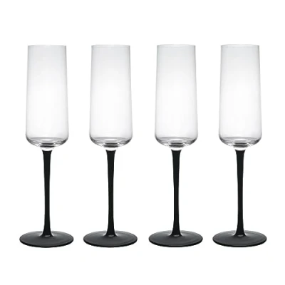 Bild av MIKASA Palermo kristallchampagneglas set med 4, 250 ml, champagneglas svarta stjälkar 100% blyfri kristall presentförpackning och diskmaskinssäker