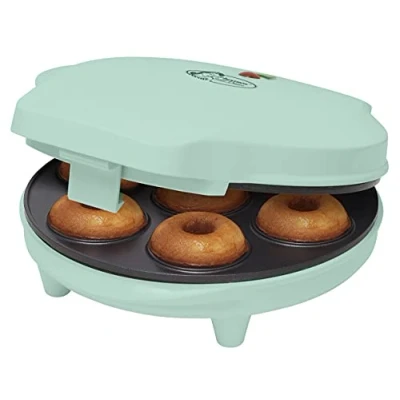 Bild av Bestron donut Maker i retrodesign, mini för 7 små munkar, inklusive bakamp och non stick beläggning, 700 watt, färg: mint