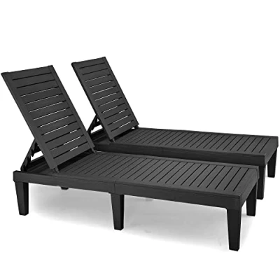 Bild av YITAHOME solstol i harts, hållbar för utomhusbruk med justerbart ryggstöd, vattentät och väderbeständig trädgård/uteplats/strand/pool 200 kg kapacitet, set 2 (svart)