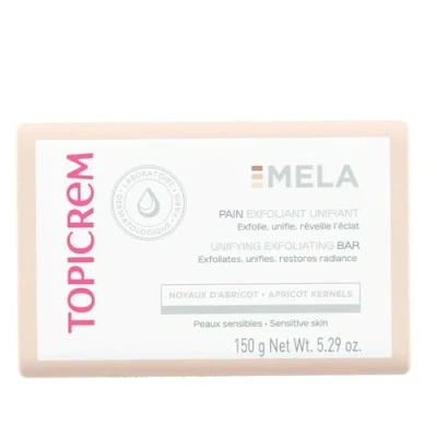 Bild av Topicrem Mela, Unifying Exfoliating Bröd förenar hy, exfolierar, väcker glans oliv, coprah och aprikoskärnor ansikts kroppsvård för känslig hud 150 g