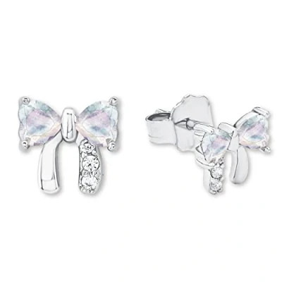 Bild av Prinzessin Lillifee 2034219 Örhängen 925 Sterling Silver Flickor Barnörhängen med Syntetisk Zirconia 0,7 cm Silverbåge Kommer i smycken presentförpackning, liten, Silver, Cubic